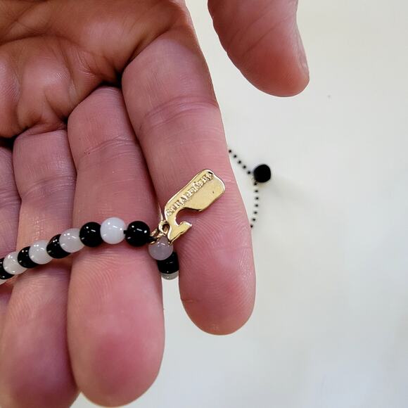 Vintage Black Beaded Double Strand Necklace with Large Textured Round Accents - Picture 7 of 10